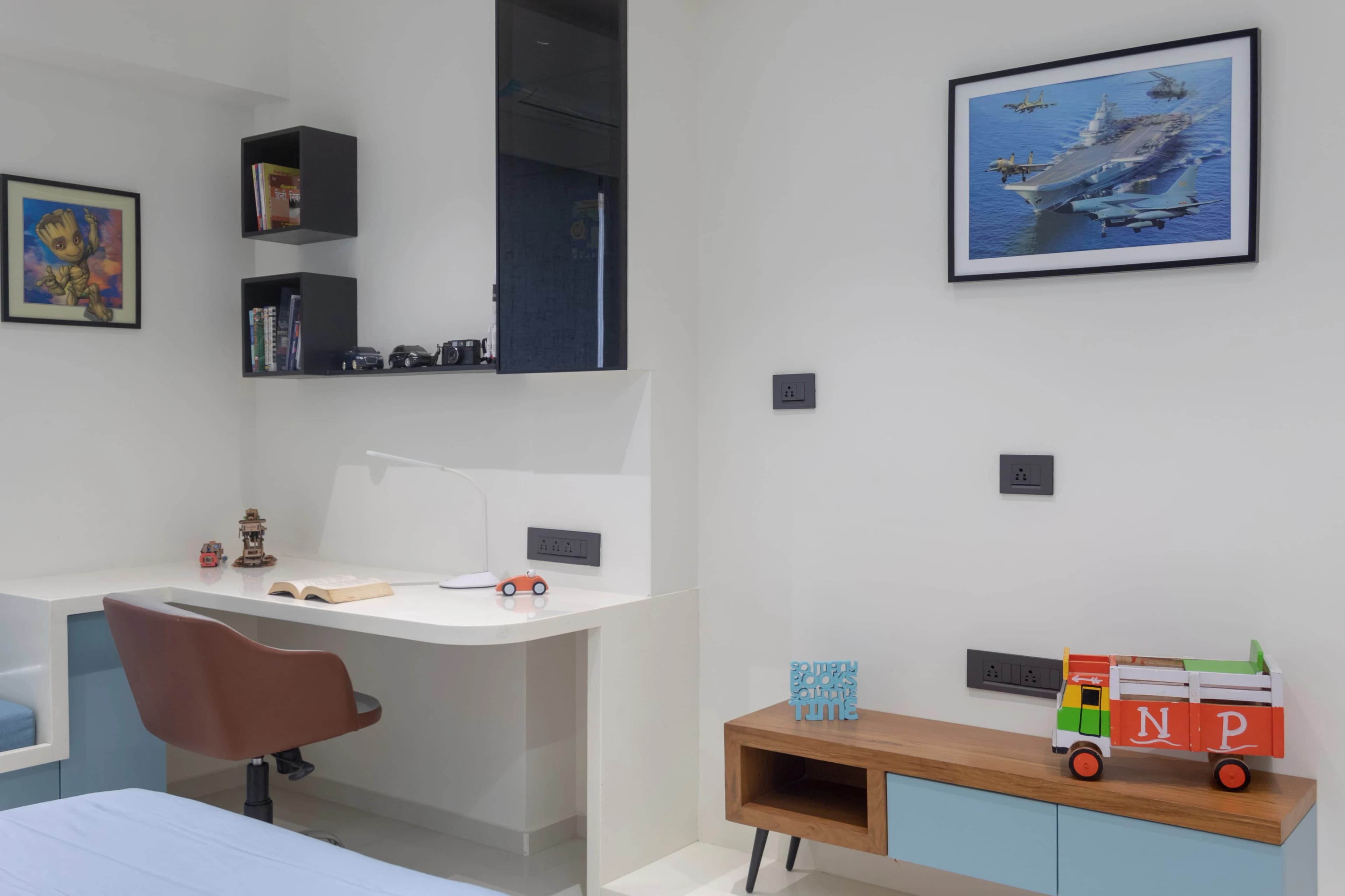 Kids room study desk with brown chair